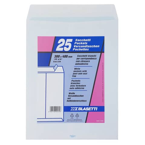 Busta a sacco Blasetti Self bianco - 100 g/m2 - in conf. 25 buste - 300x400 mm 539